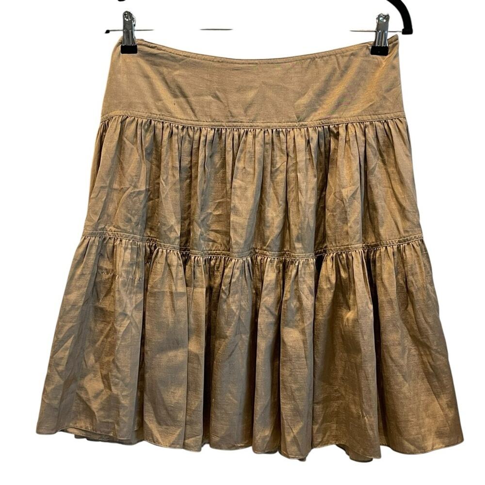 Ralph Lauren Purple Label A-Line Tan Silk Skirt Size:8